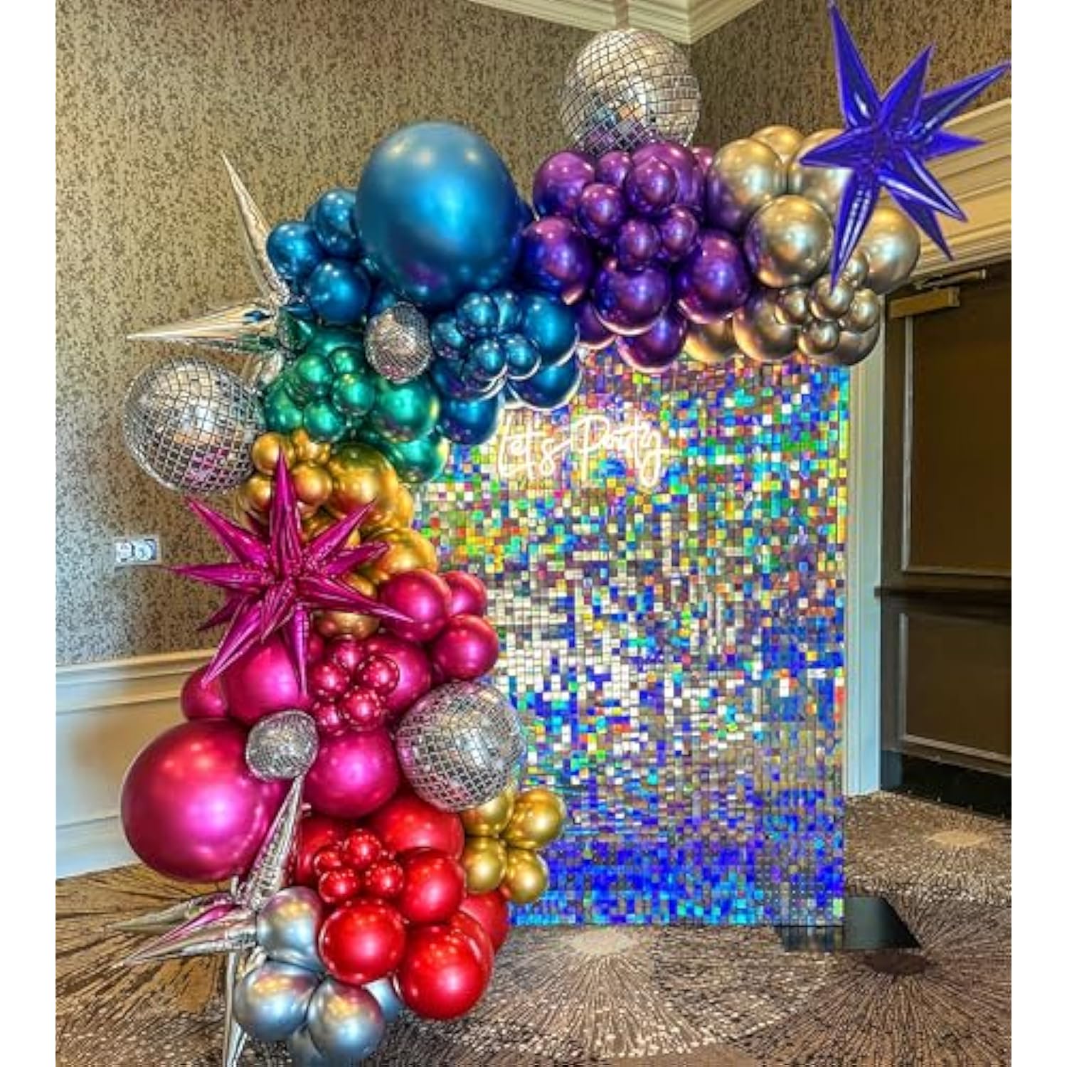 161Pcs Shiny Chrome Balloon Garland Arch Kit Retro Disco Dance Party Decorations With 4D Disco Ball Balloons And Explosion Star Foil Balloons For 80S 90S Theme Neon Birthday Galaxy Supplies