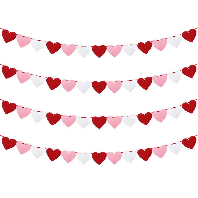 4 Pack Felt Heart Banner Pre-Strung Valentine’S Day Garland Banner Hea