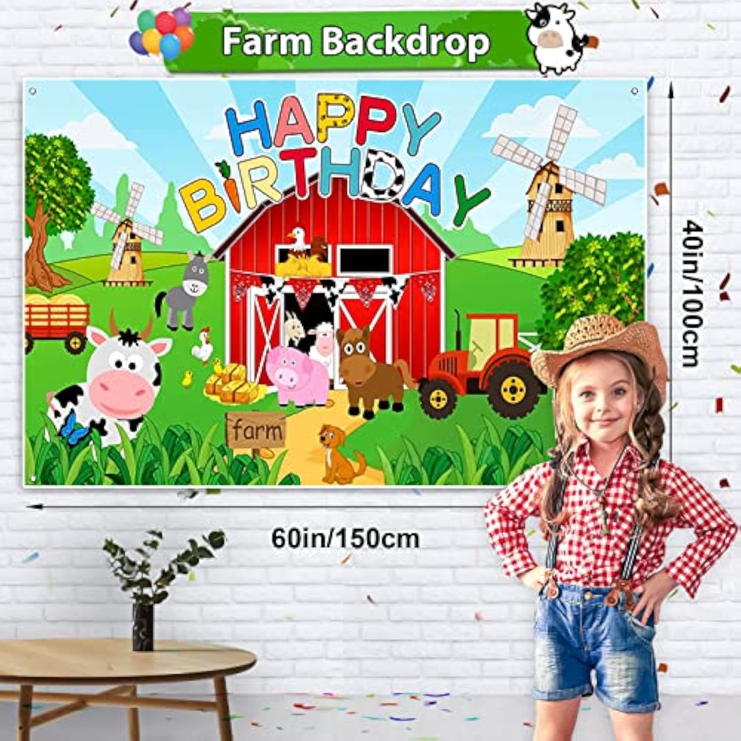 91Pcs Farm Animals Party Decorations Supplies, Farm Barn Animal Backdrop Farmhouse Decor Tablecloth Cow Print Horse Balloon Arch Garland Kit 1St Baby Shower Birthday Party Supply For Kids Girls