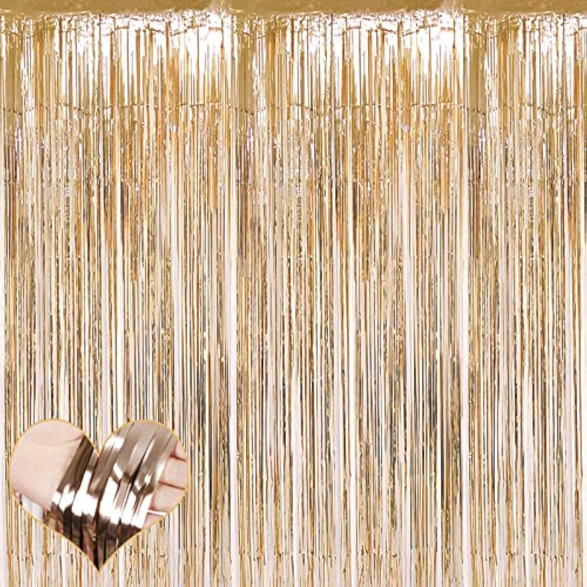 4 Pack Champagne Gold Fringe Curtain Backdrop, 3.2Ft X 6.6Ft Metallic Tinsel Foil Fringe Streamers Curtains Background For Photo Booth Birthday Baby Shower Party Thanksgiving Christmas Decorations