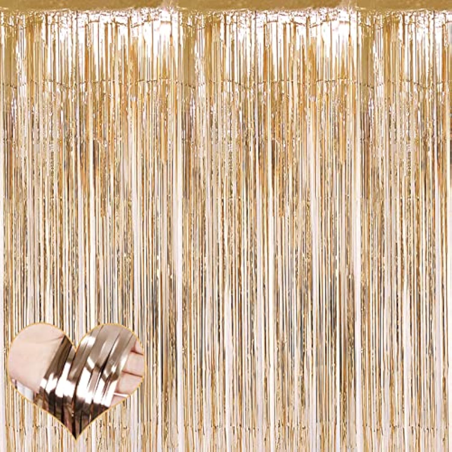 4 Pack Champagne Gold Fringe Curtain Backdrop, 3.2Ft X 8.2Ft Metallic Tinsel Foil Fringe Streamers Background For Photo Booth Birthday Wedding Baby Shower Carnival Easter Mother’S Day Party Decoration