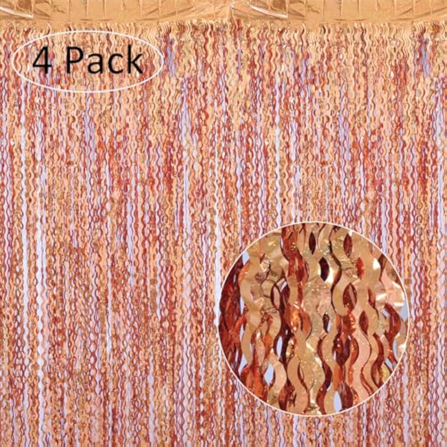 4 Pack Wavy Orange Foil Fringe Curtains 3.3x6.6ft Backdrop for Halloween Party Decor