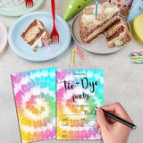 Tie Dye Birthday Invitations For Kids Girls Boys, Tie Dye Birthday Party Invitation Cards, Birthday Party Decor Supplies - 20 Fill In Invitations With Envelopes (D04)