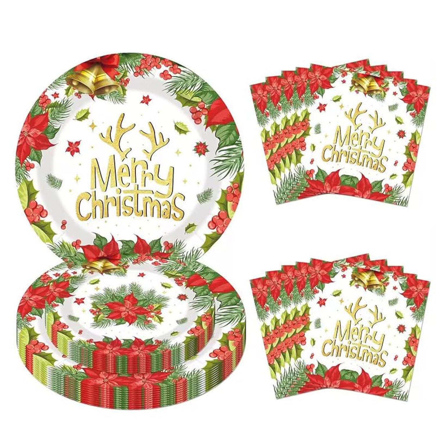 60-Piece Christmas Paper Plates and Napkins Set for Holiday and Party Decor