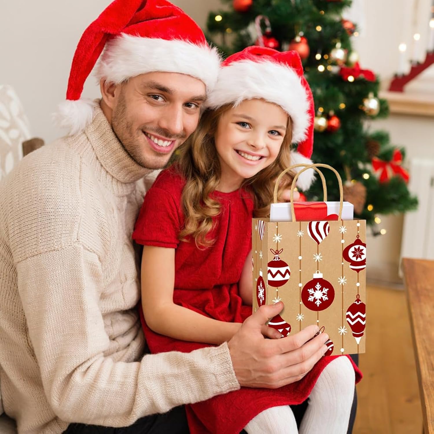24Pcs Christmas Kraft Gift Bags 8 Styles Xmas Wrapping Paper Bags Medium Size Xmas Gift Bags With Handles Reusable Goody Treat Bags Bulk For Holiday Party Favor Supplies
