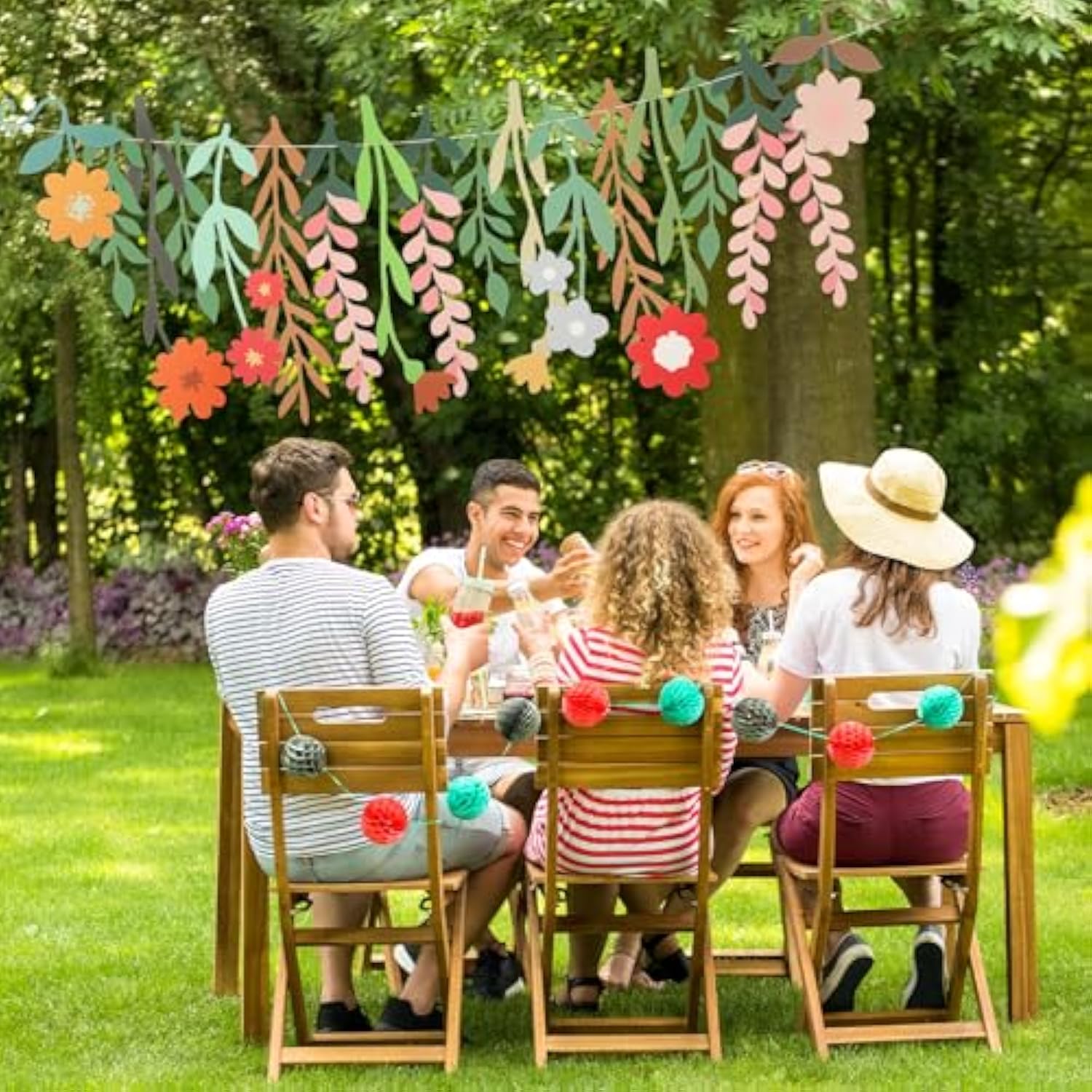 2 Pcs Flower Banner Garland Double-Sided Colorful Waterproof Flower Birthday Party Decoration Paper Backdrop For Birthday Wedding Baby Shower(Colorful)