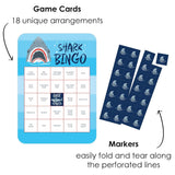 Big Dot of Happiness Shark Zone - Bingo Cards and Markers - Jawsome Shark Party Bingo Game - Set of 18