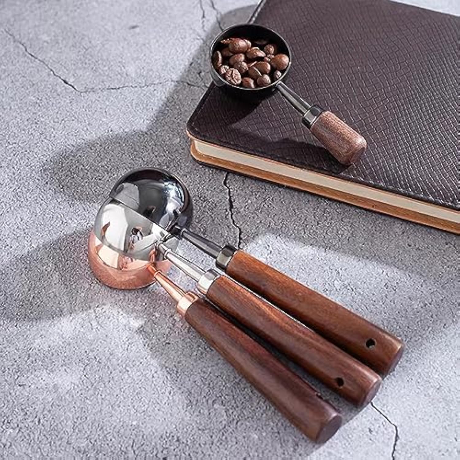 Vintage Coffee Measuring Spoon - 304 Stainless Steel,Coffee Scoop, 10G Capacity, Walnut Handle - Perfect For Coffee, Tea, And More (Gunmetal)