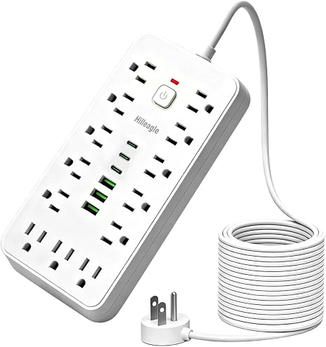 13 Outlet Surge Protector 6 USB Ports 3 USB C 2000J 6FT Cord White