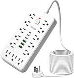 13 Outlet Surge Protector 6 USB Ports 3 USB C 2000J 6FT Cord White