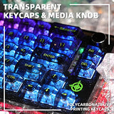 65% Hot-Swap Wired Mechanical Gaming Keyboard Programmable With Transparent 66 Key Full Side Rgb Owerty Linear Ice White Switch Custom Coiled C To A Cable Media Knob 2-In-1 Case For Win/Pc/Mac(Black)