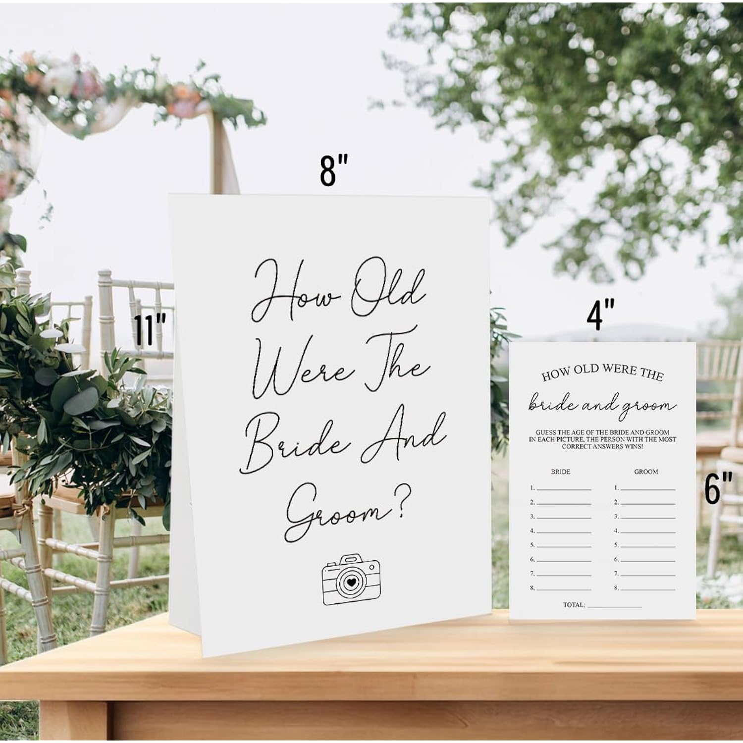 Minimalist How Old Were The Bride And Groom Game, Guessing The Age Photo Game, Bridal Shower Wedding Shower Games (1 Sign And 30 Cards)-Bng01