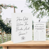 Minimalist How Old Were The Bride And Groom Game, Guessing The Age Photo Game, Bridal Shower Wedding Shower Games (1 Sign And 30 Cards)-Bng01