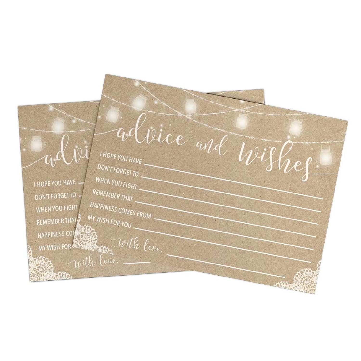 Advice And Wishes For The Mr And Mrs – Wedding Advice Cards For Bridal Shower, Games And Favors For Guests, Kraft Rustic Decor, 50 Cards