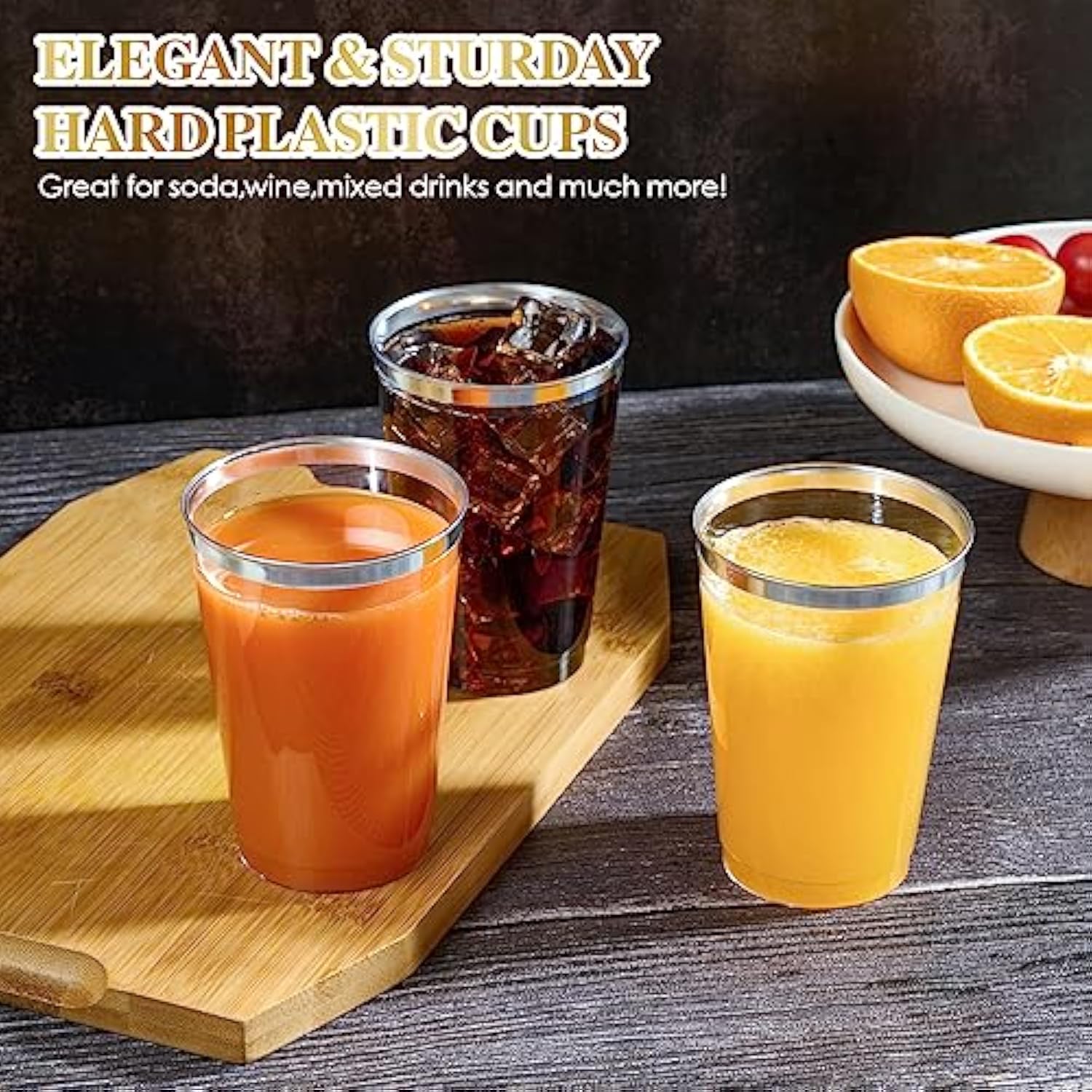 200 Pack 12 Oz Silver Rimmed Plastic Cups, Clear Plastic Cup 12 Ounce Tumblers, Heavy-Duty & Fancy Disposable Cups With Silver Rim For Wedding Cups Elegant Party