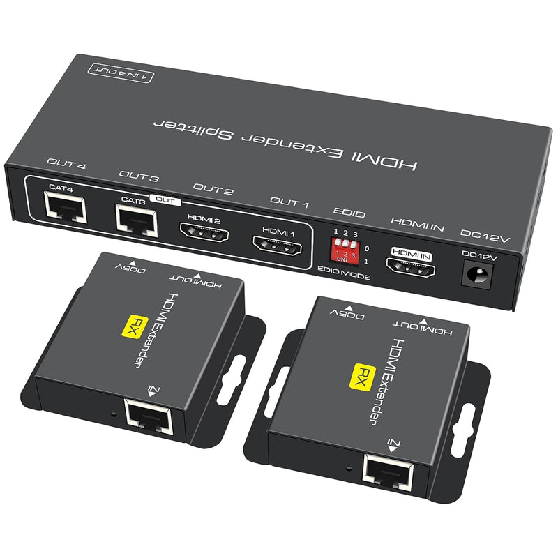 Hdmi Extender Splitter 1 In 2 Out Over Cat5E/6 Ethernet Adapter Up To 165Ft Hd