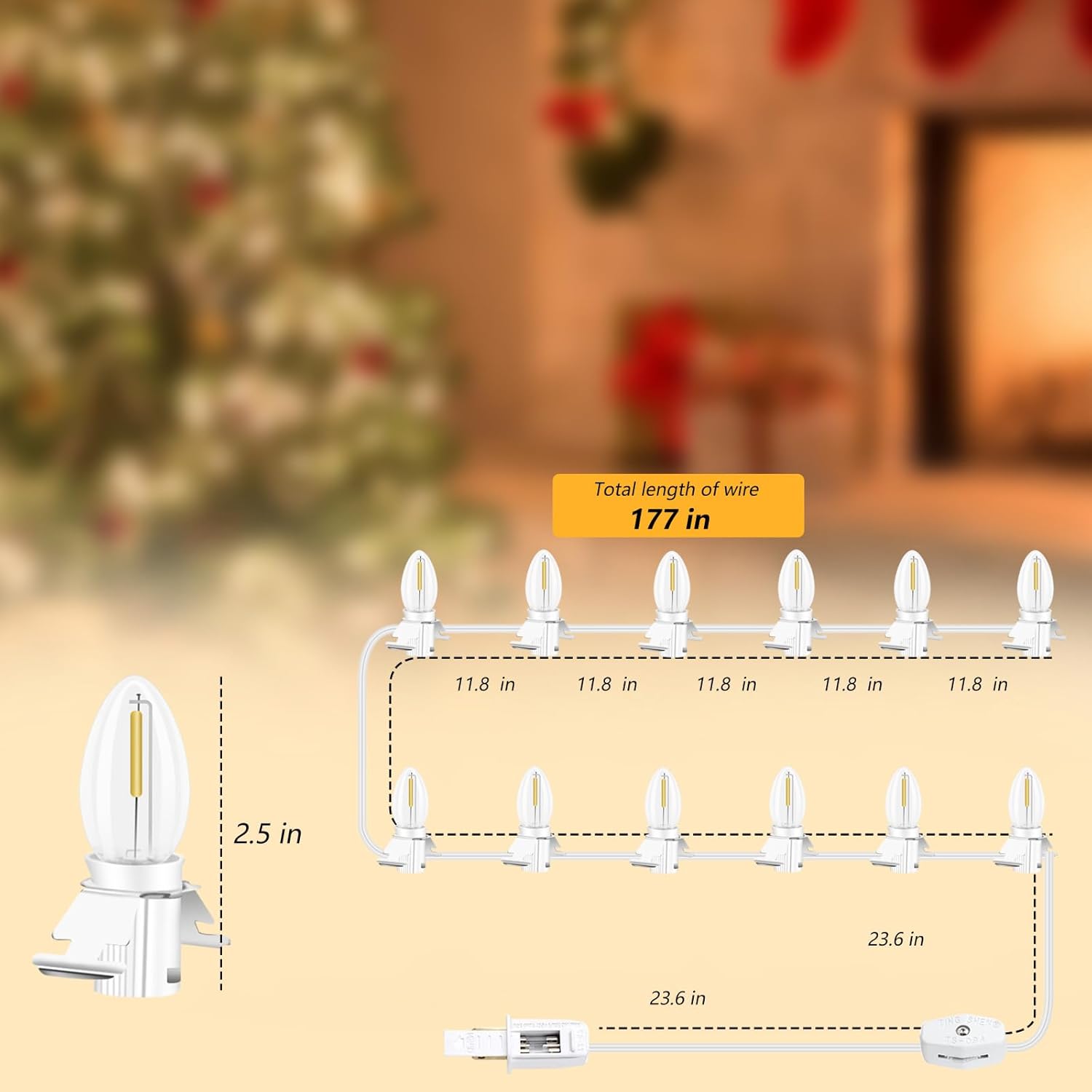 For Christmas Village Houses Craft Decoration Led Light Bulb C7 Cord Clip Lights Christmas Cabin Accessory Cord With 12