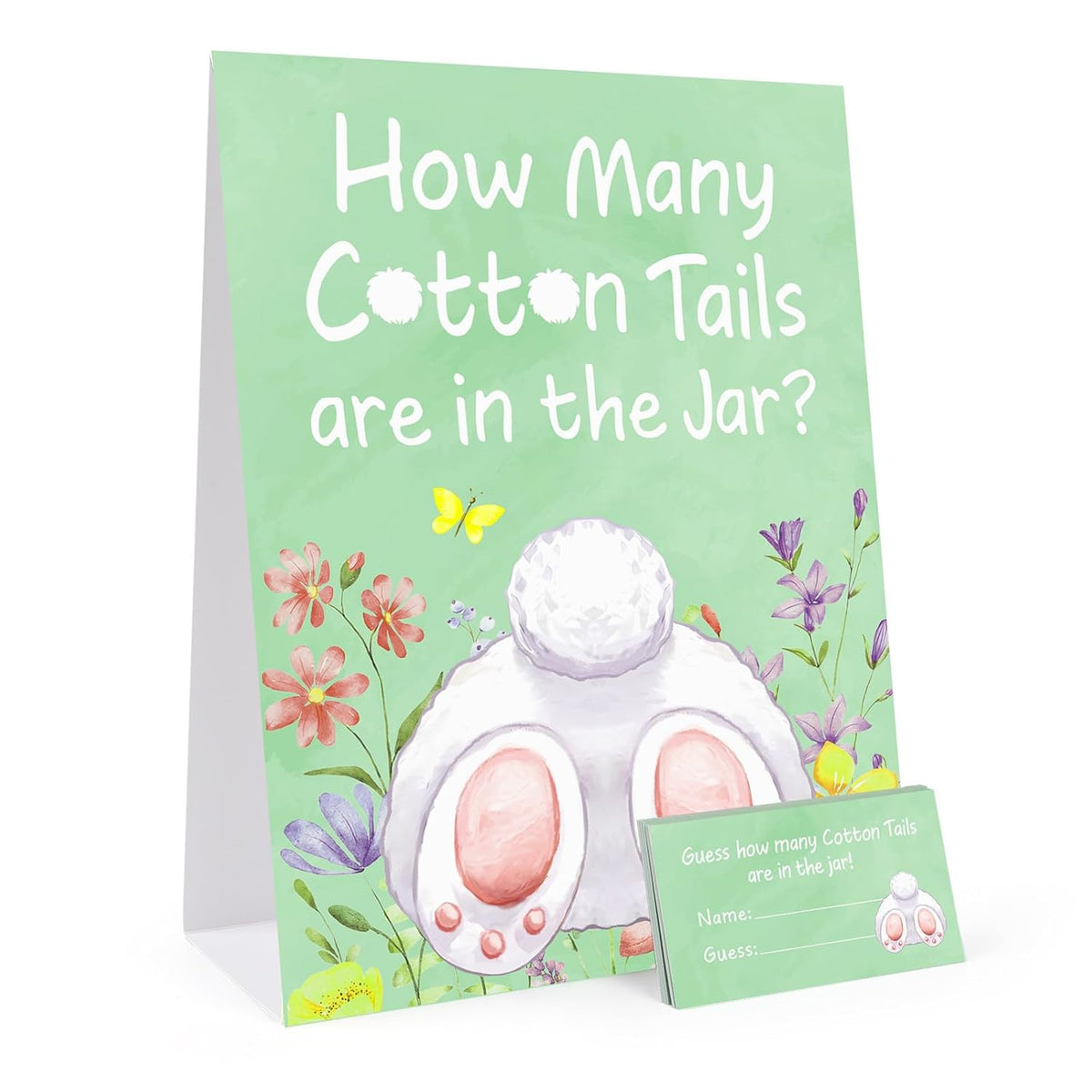 30 Players Easter Games For Adults Family Large Groups, How Many Cotton Tails Are In The Jar Easter Party Game, Spring Games Classroom Bunny Brunch Sign With Cards (Green)