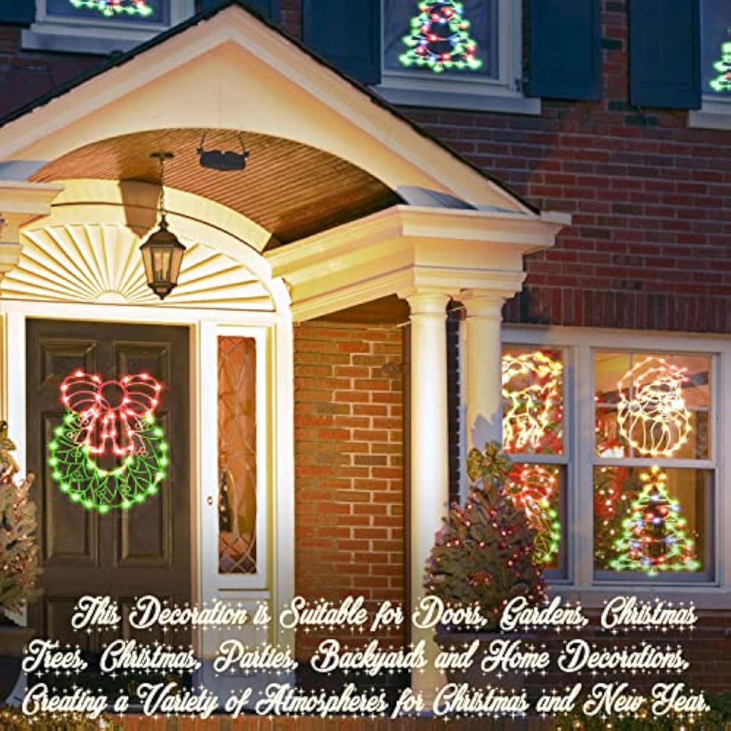 16 Inch Christmas Window Silhouette Lights Decorations, 4 Pack Waterproof Window Hanging Lights Elk, Christmas Tree, San