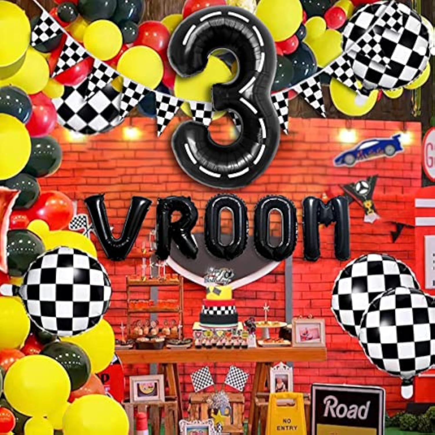 Race Car Party Balloon Garland Kit: Vroom Birthday Decorations