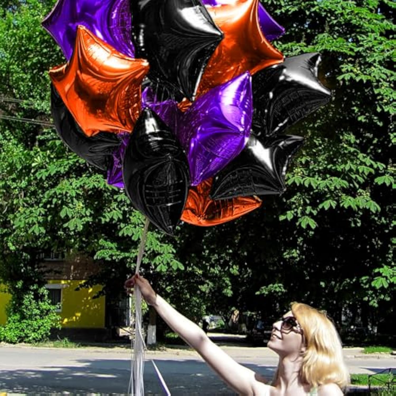 18pcs Black Orange Purple Star Balloons 18 Inch Foil Helium Balloons Party Decorations