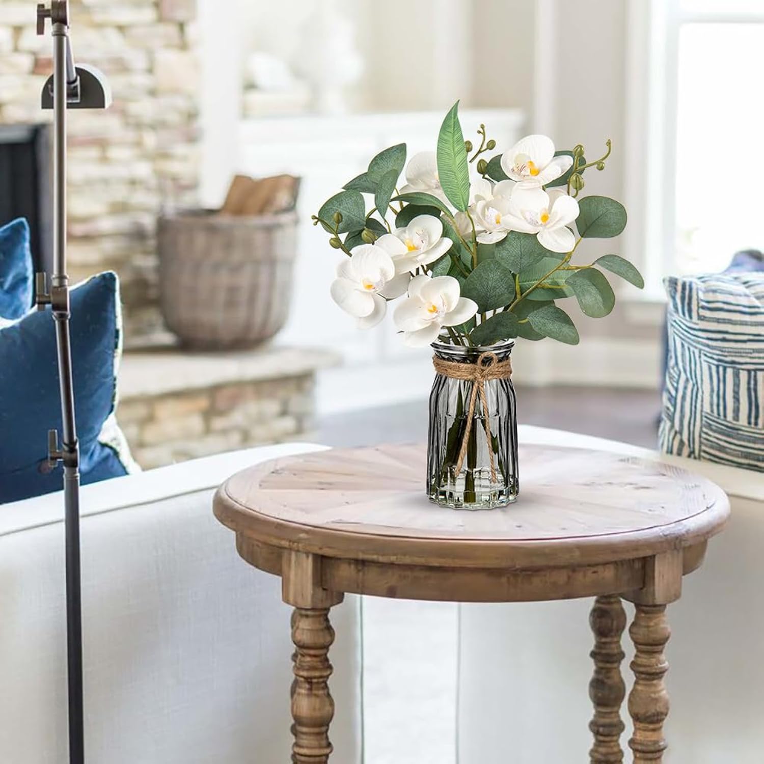 White Orchids Artificial Flowers With Vase Fake Flower In Vase Artificial Eucalyptus Stems In Glass Vases With Faux Water Faux Orchid With Eucalyptus Leaves Arrangement For Dining Table Centerpiece