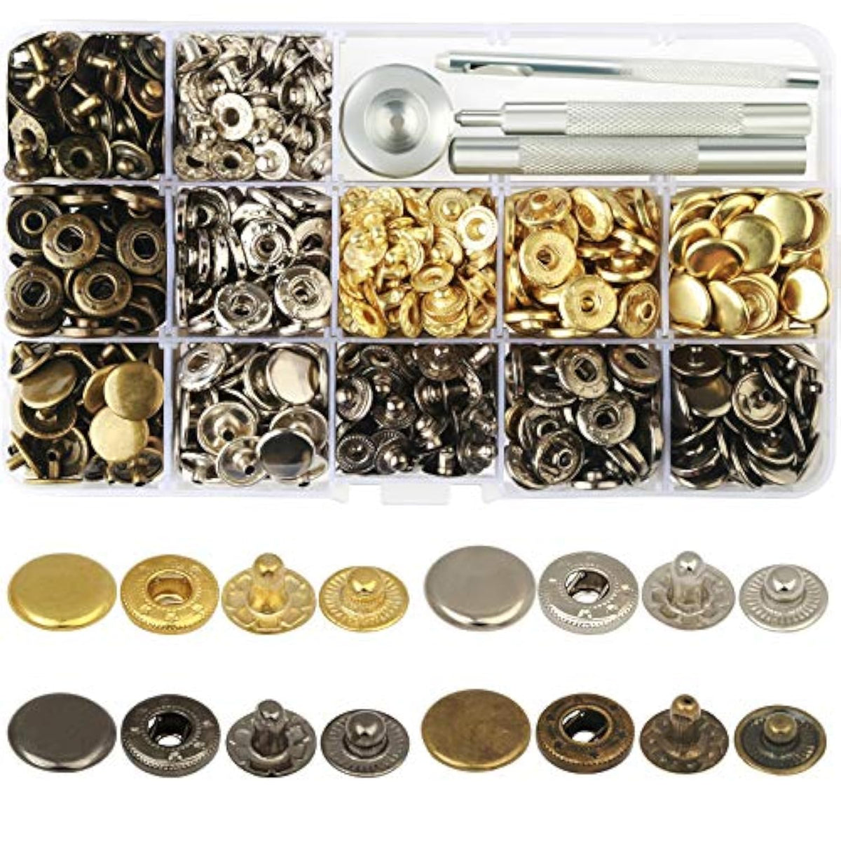 160 Sets Snap Fasteners Durable Metal Snap Button Kit Tool Press Studs