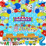 2 To Infinity And Inspired Beyond Birthday Backdrop Two Inspired Infinity Banner 2 Infinity & Beyond Bday Decorations Photo Prop For Boys Girls Cartoon Story 2Nd Bday Party Supplies,5 * 3Ft