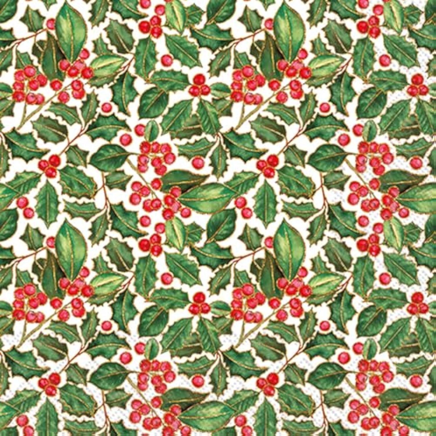 Cocktail Napkins Disposable 3-Ply Paper Party Napkin Pack, 5" X 5", Holly, 20-Count