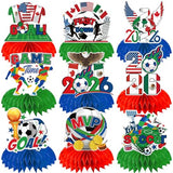 9PCS 2026 World Soccer Decorations Red Green and Blue Theme Honeycomb Centerpieces Double Sided, Soccer Themed Table Decor Supplies for Football Sports Competition Party Decorations