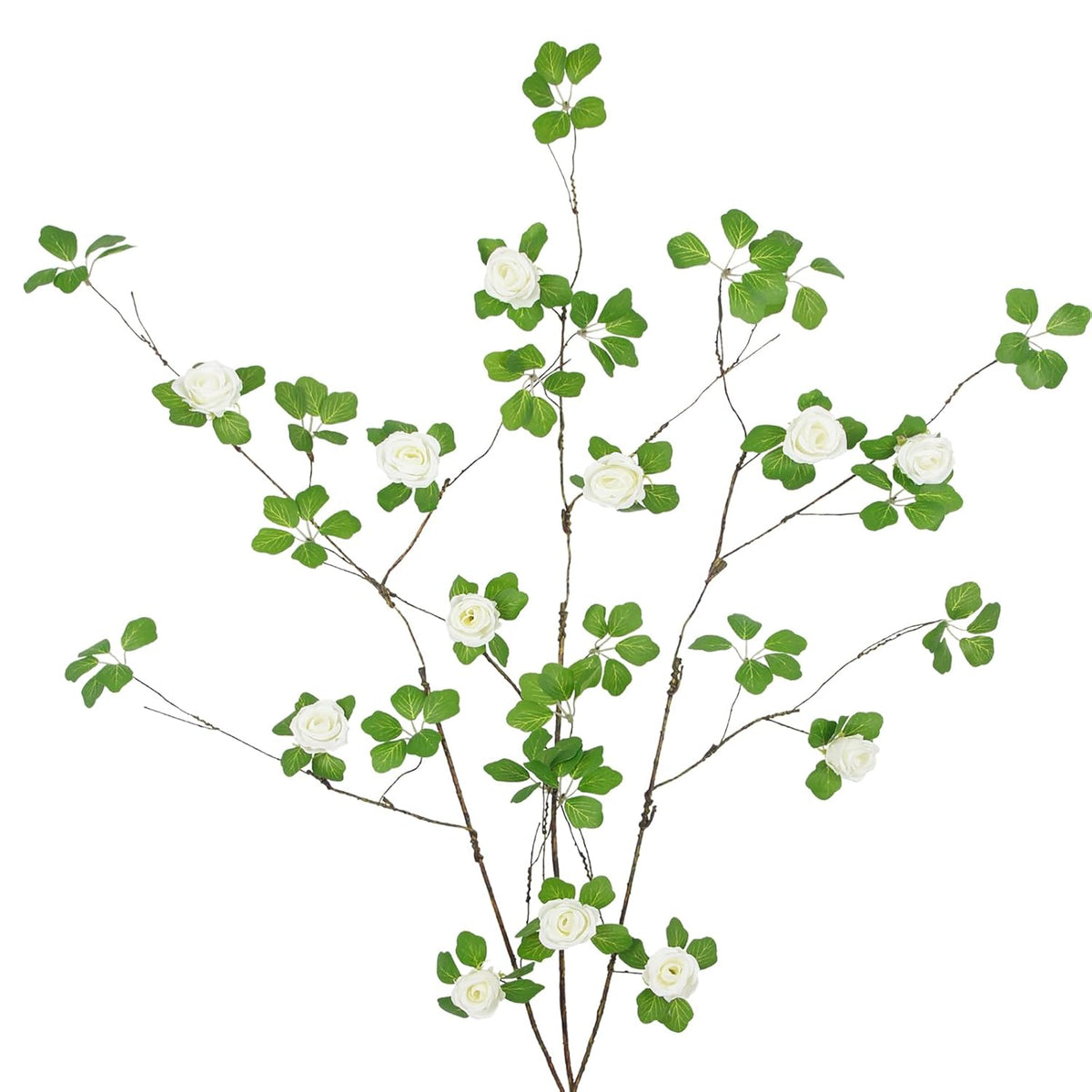3 Pcs Artificial Greenery Stems Plants With White Roses Flowers 29.5" Faux Branches For Vase Filler Fake Ficus Twig Plants For Home Office Party Wedding Shop Spring Summer Fall Decoration
