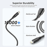 3 Pack Apple MFi Certified Lightning Charging Cable 10FT Nylon Braided Fast Charger for iPhone 14 13 12 11 iPad