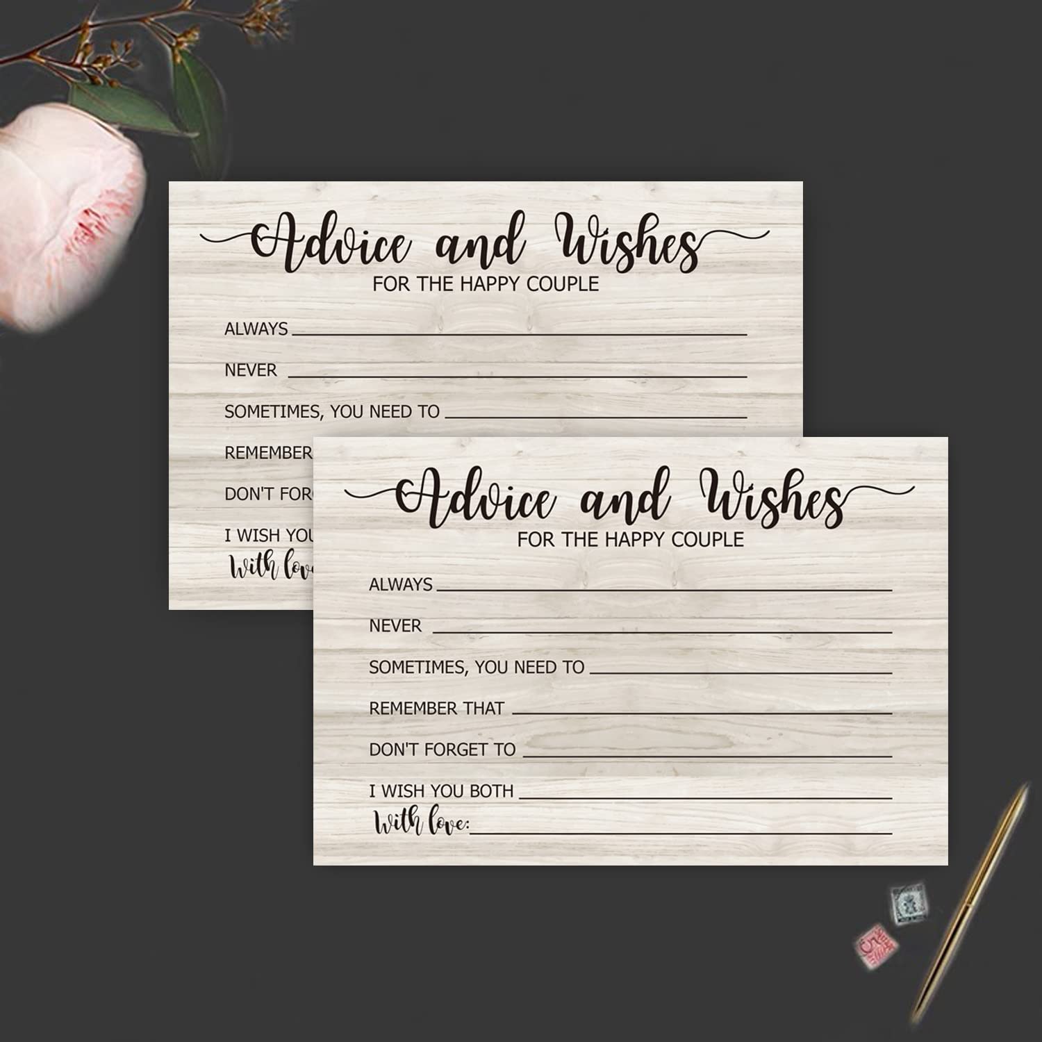 50 Wedding Advice And Wishes Cards, For Bride And Groom Weddings, Brida Shower Activity, Advice And Wishes For The Happy Couple (4" X 6")
