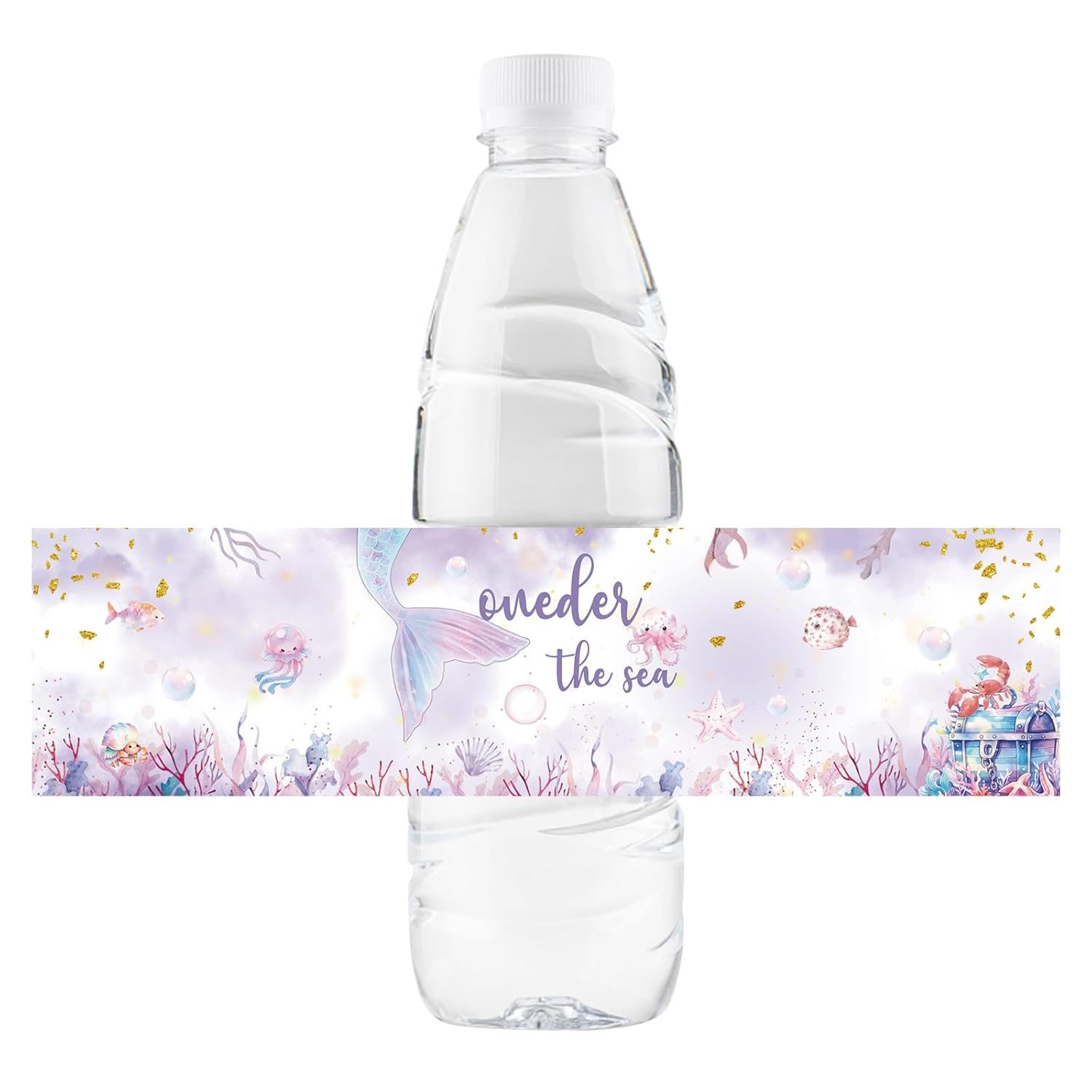 32 Pcs Mermaid Water Bottle Labels, Oneder The Sea Water Bottle Labels For Baby Girl, Mermaid Under The Sea Bottle Wrappers For Kids, Little Mermaid Birthday Party Decorations