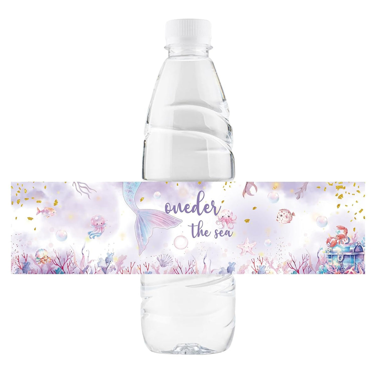 32 Pcs Mermaid Water Bottle Labels, Oneder The Sea Water Bottle Labels For Baby Girl, Mermaid Under The Sea Bottle Wrappers For Kids, Little Mermaid Birthday Party Decorations