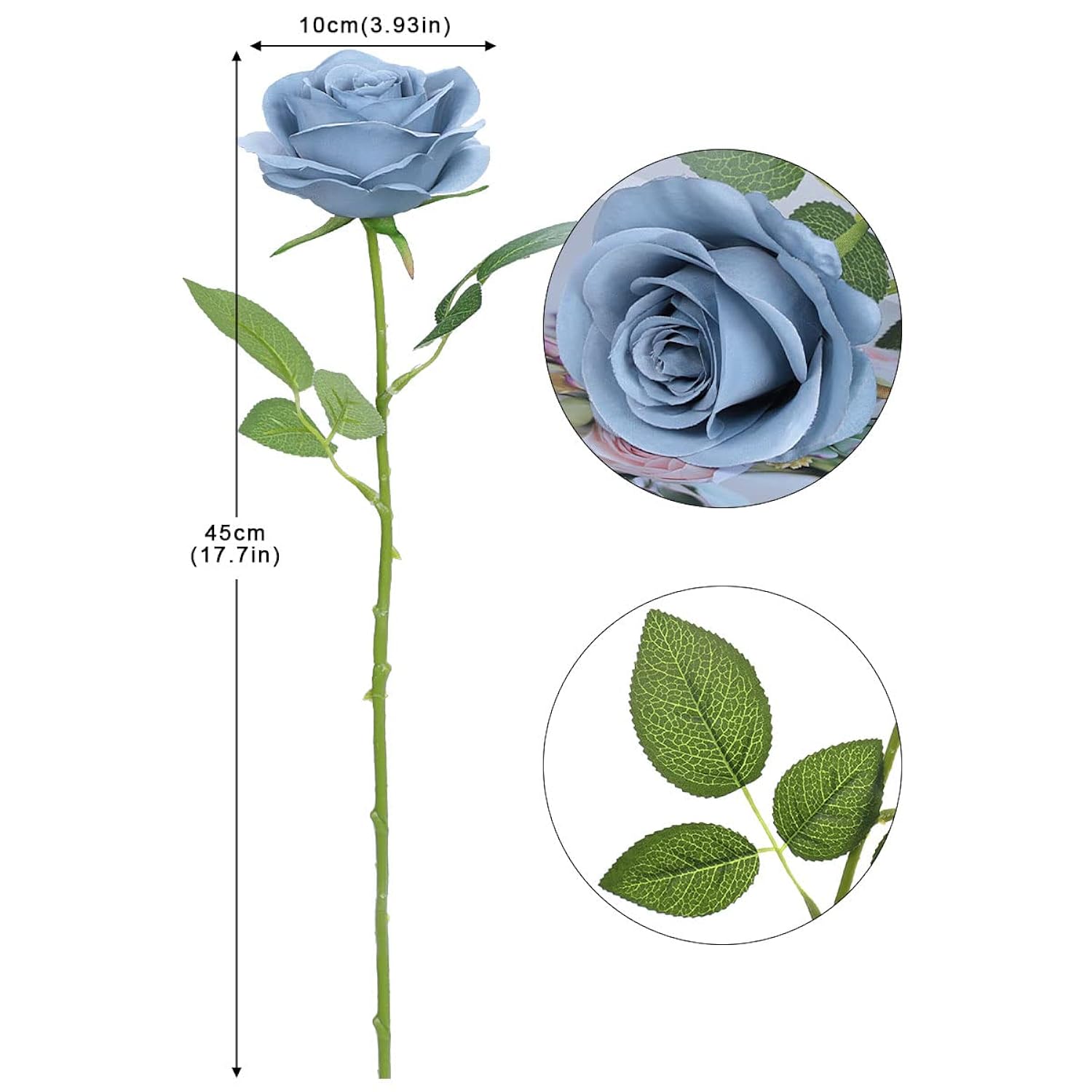Artificial Rose Flower Artificial Flowers Flower With Long Stem Silk Roses Bouquet For Wedding Bridal Shower Party Home Decoration (Dusty Blue, 12 Pcs)