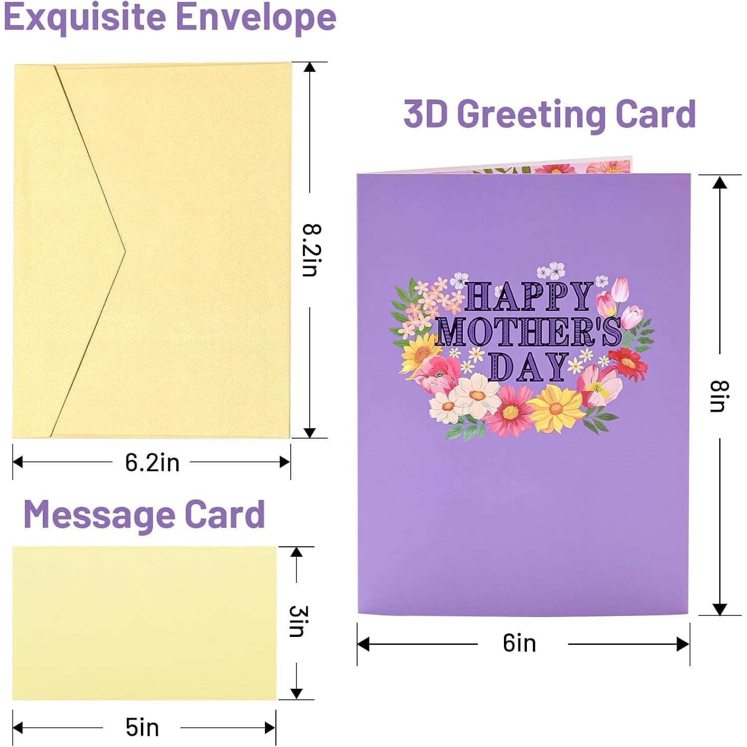 3D Happy Mothers Day Pop Up Card, Handcrafted - 100% Recycled And Eco-Friendly, 8" X 6" Cover - With Note Tag