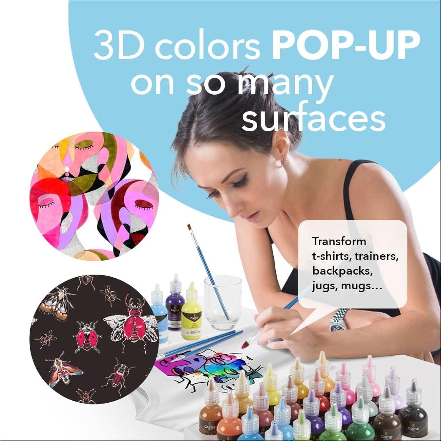3D Fabric Paint Set | 24 Quality Vibrant Colors In 29Ml Bottles | For Artists; For Crafters; For Fun | Clothing, Textile, Canvas, Glass, Wood, Shoes | In Strong Selection Box