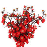 6Pcs Artificial Red Plum Blossom Faux Flowers Fake Plum Blossoms Plastic Flowers Silk Arrangements For Home Hotel Office Wedding Party Garden Decor