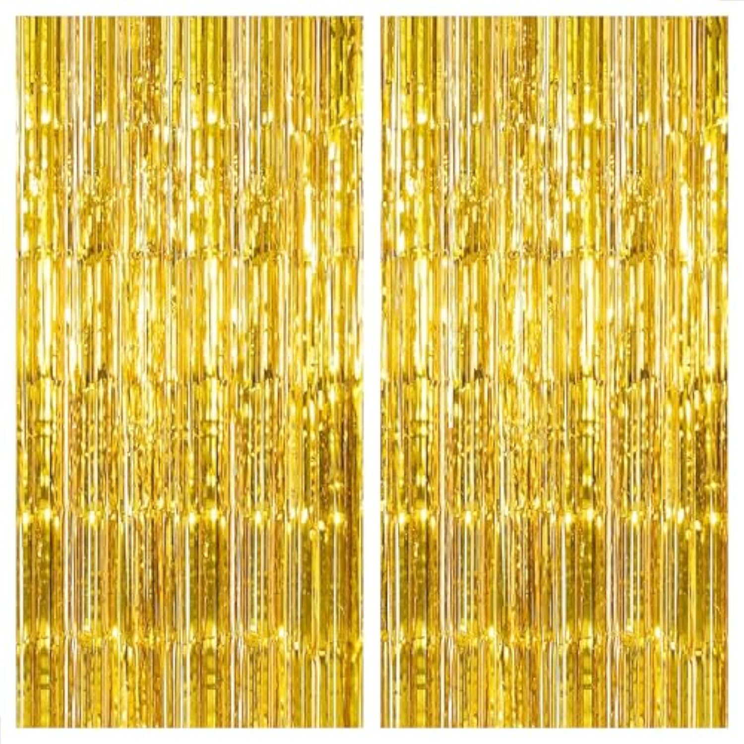 2-Pack Gold Foil Fringe Curtains for 50th Birthday and Party Decorations