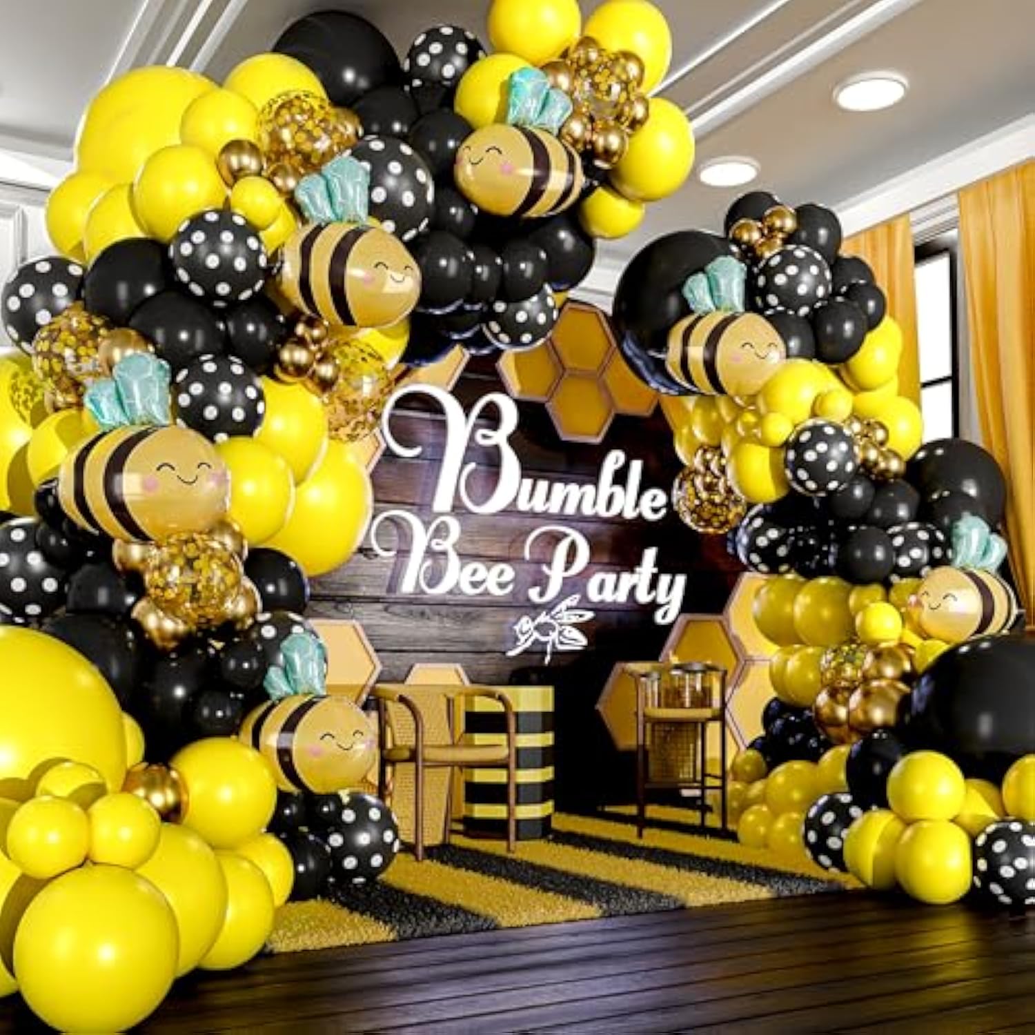 All-In-1 Bee Balloons Arch & Garland Kit – Yellow And Black Balloons For Bumble Bee Party – What Will It Bee Gender Reveal, Honey Bee Baby Shower, Bee Birthday Party Decorations & Supplies