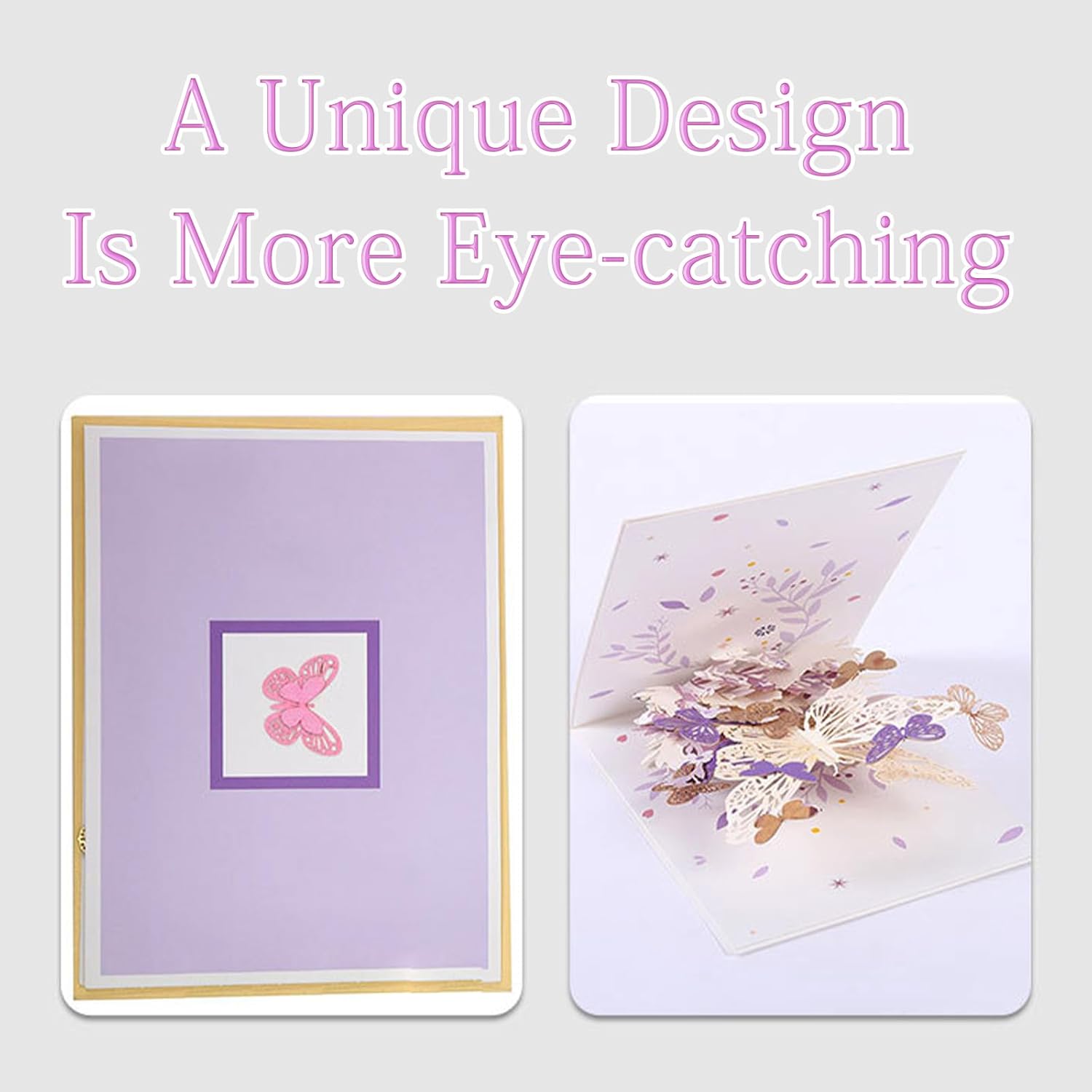Purple Butterfly Flower Pop Up Card, 3D Greeting Card Butterfly Gift For Women Wife Girl Daughter Mothers Day Anniversary Birthday, With Envelope And Note 5" X 7"