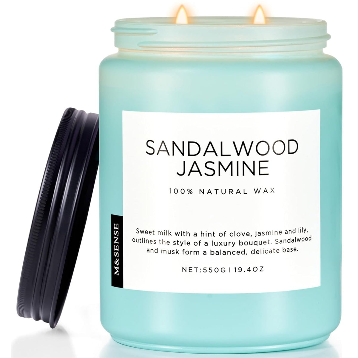 Sandalwood Jasmine Scented Candles, Large Soy Natural Long Lasting 19.4Oz 110 Hour Burning Floral Non Toxic Double Wick Aromatherapy Candle Gifts For Women Friend