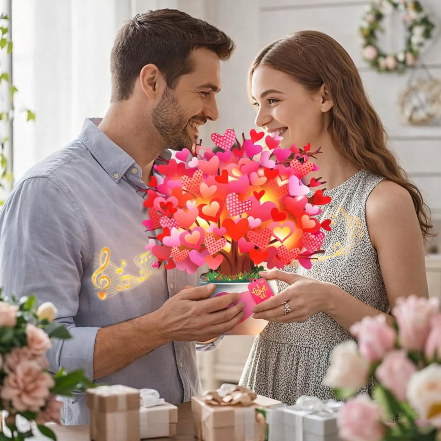 Valentine’S Day Cards, Card With Music And Lights, Tree Of Hearts Bouquet 3D Card For Women Mom Wife