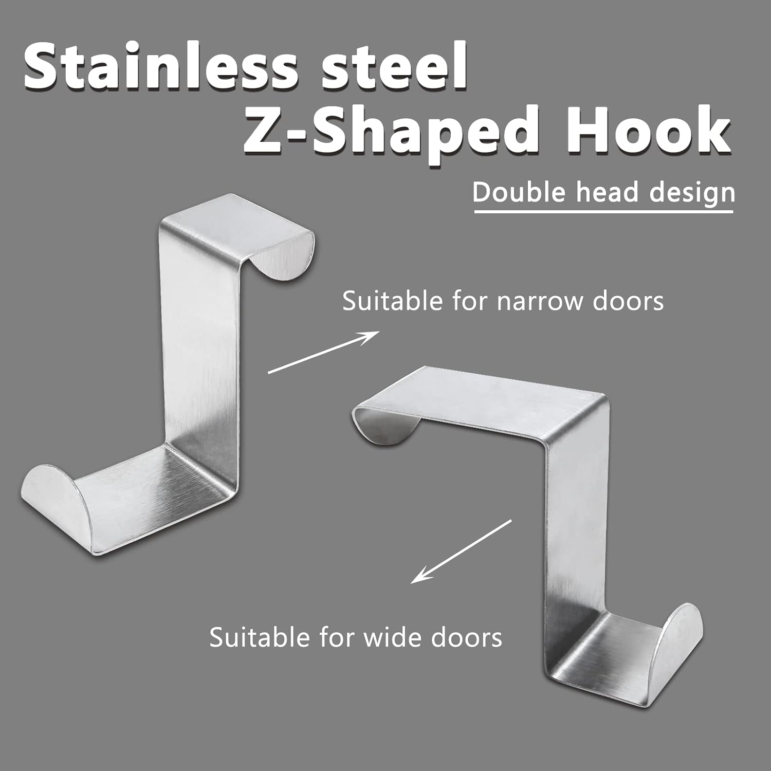 10 Pcs Over The Door Hooks Z-Shaped Hanging Hooks Dual Head Fits 3/4" And 1-3/4" Door Widths, Stainless Steel Reversible Single Hanger Hook For Door, Kitchen, Cabinet, Cupboard, Drawer