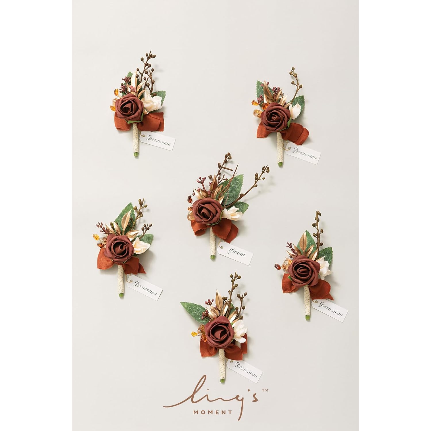 Wedding Artificial Flowers Package, Bridal Bouquet, Bridesmaid Bouquets, Boutonniere For Men, Rose Petals.Terracotta Orange