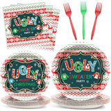 Merry Christmas Ugly Sweater Party Supplies Tableware Set For 24 Guests Xmas Tacky Sweater Birthday Party Paper Plates Napkins Decorations For Kids Boys Girls Baby Shower