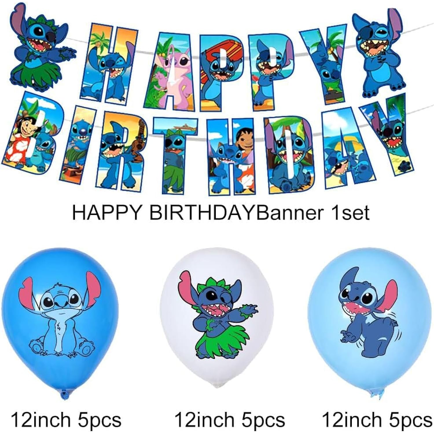 61 Pcs Stitch Party Supplies Birthday Party Supplies And Decorations Set - Includes Tableware Set And Happy Birthday Banner
