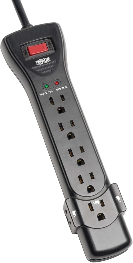 Surge Protector Power Strip 7 Outlets 7FT Flat Plug Extension Cord 2160J Wall Mount Black