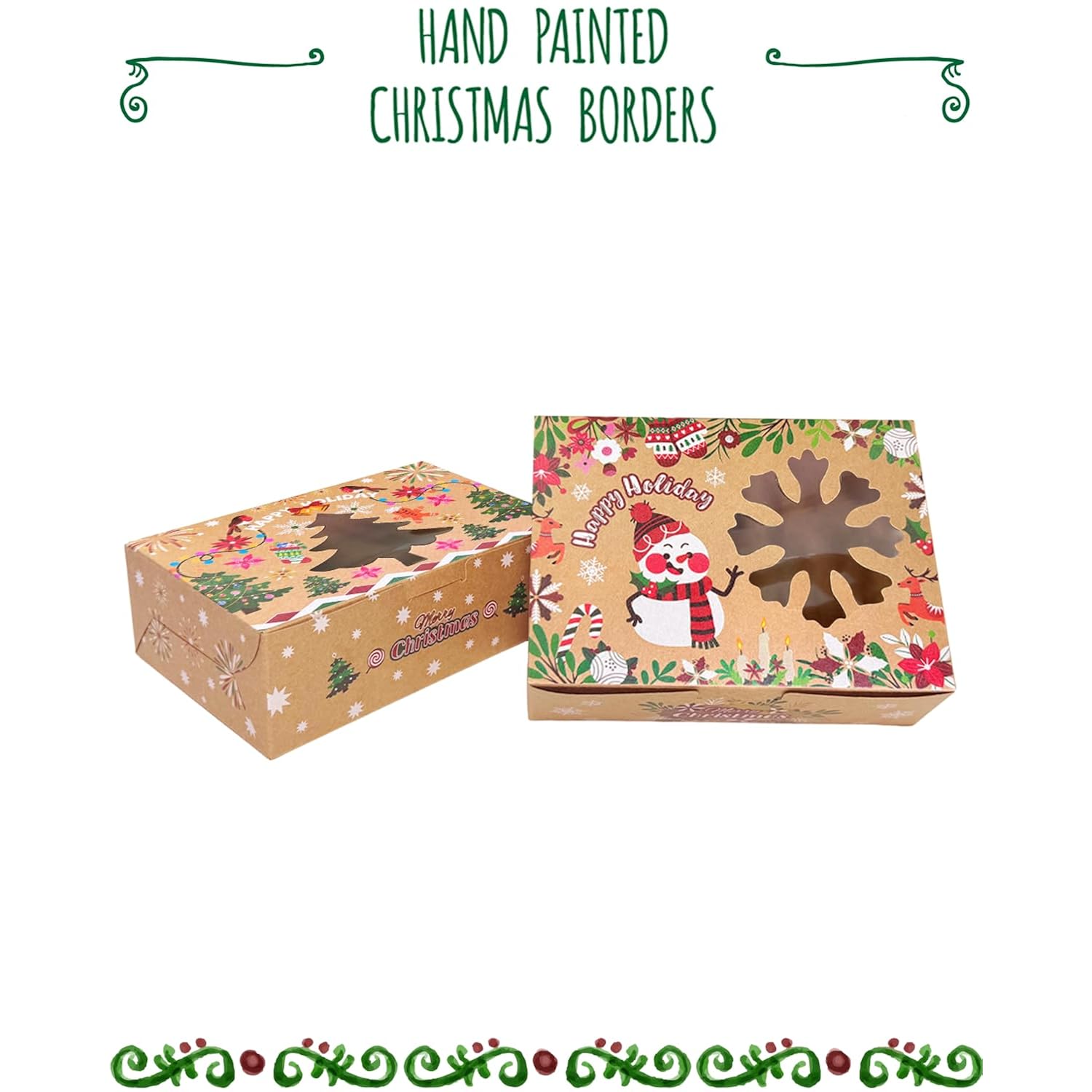 Christmas Wreath Cookie Boxes With Window 48Packs 6X8X2.7 Inch Bakery Box Pastry Box For Christmas
